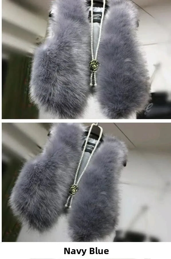 ort  Fur Vest Women's Autumn Winter Faion Slimming Belted Plu Jaet Korean Sle V-Ne No-Sve Commute Trend