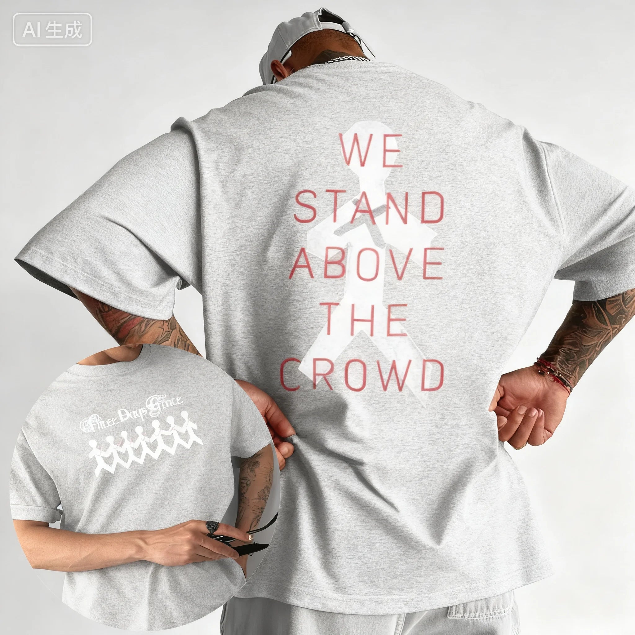 2025 Summer Three Days Grace One-X Paper Loose 100% Pure Cotton Printed T-shirt High Quality Street High Quality Men's Women's