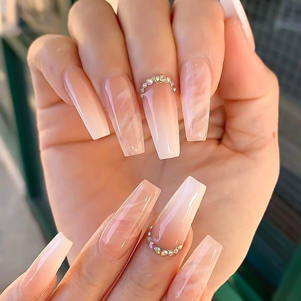 24PCS stiletto false nail tips Mid-length Gradients press on nails wearable full cover fashion false fingernails patch for girls