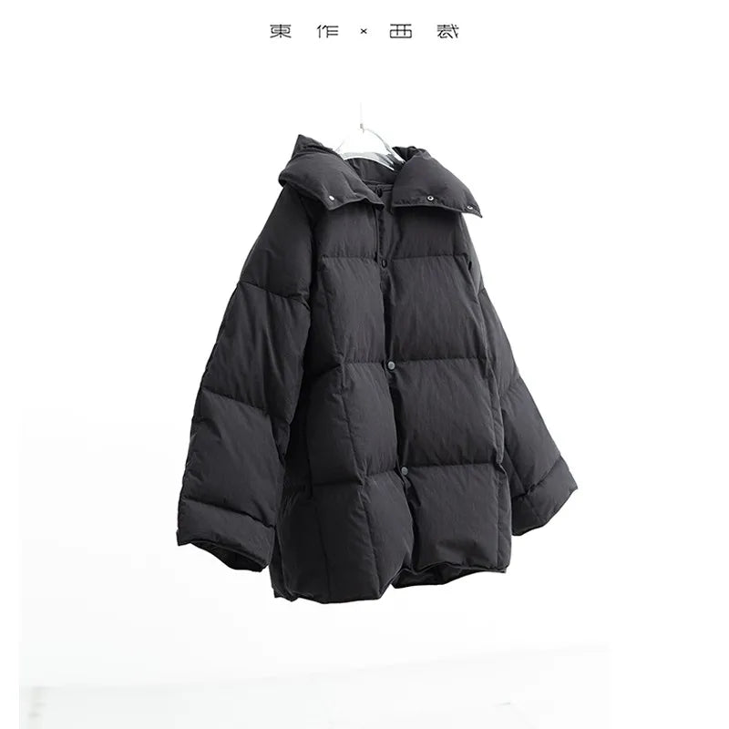 White Duck down Puffy Jacket~~New Winter down Jacket Versatile Thick Coat for Women~Detachable Collar
