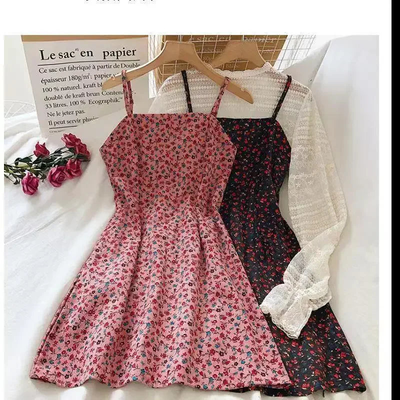 Summer New Retro Print Short Backless Dress Women High Waist Slim Sleeveless Floral Halter Skirt Mini Dress Female Fashion