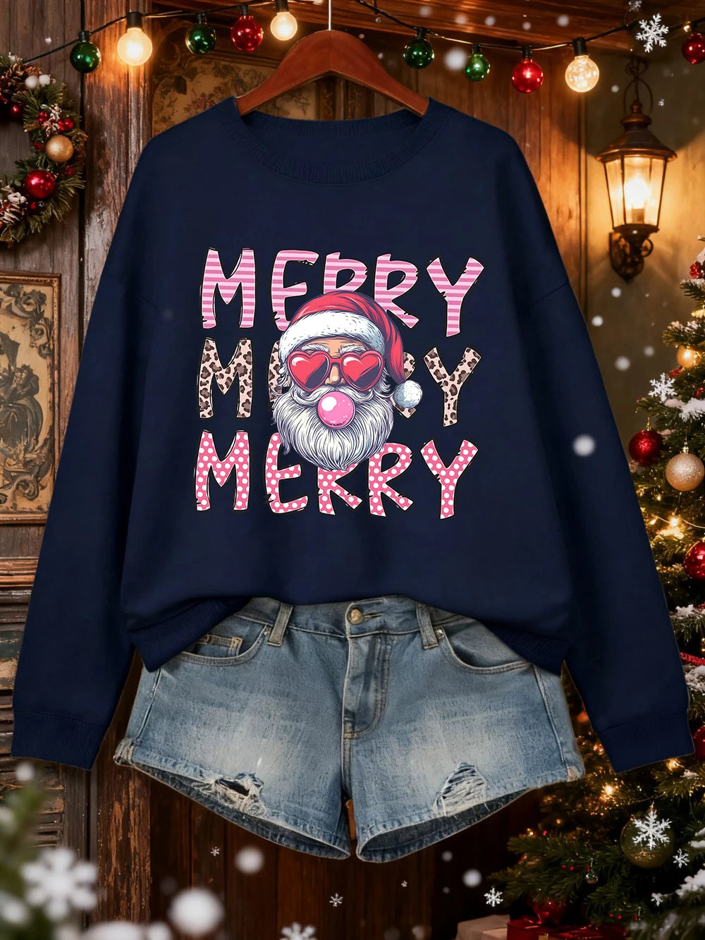 Merry Christmas Santa Claus Printed Sweatshirts Women Loose Casual Hoodies Fleece Warm Crewneck Pullover Winter Soft Clothes