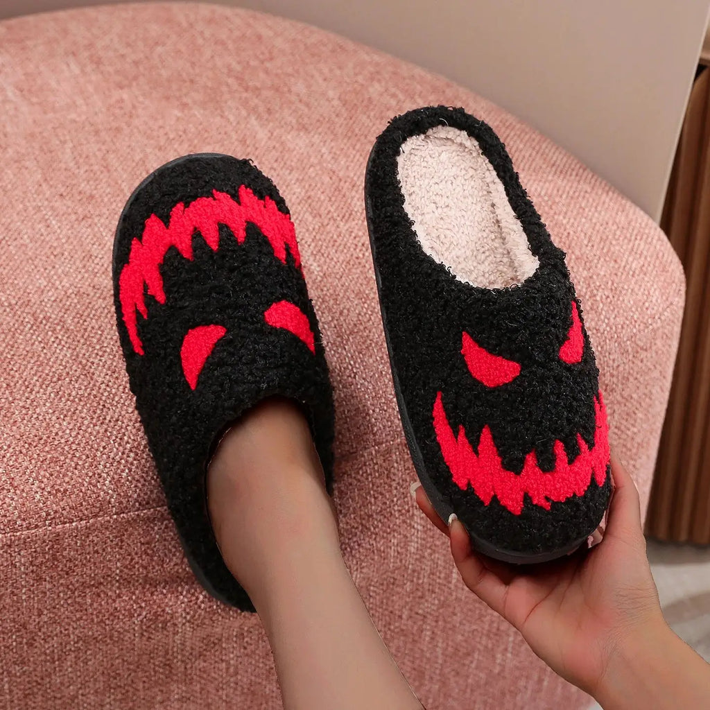 Winter home home red magic pattern cotton slippers non-slip thick bottom wool cotton slippers