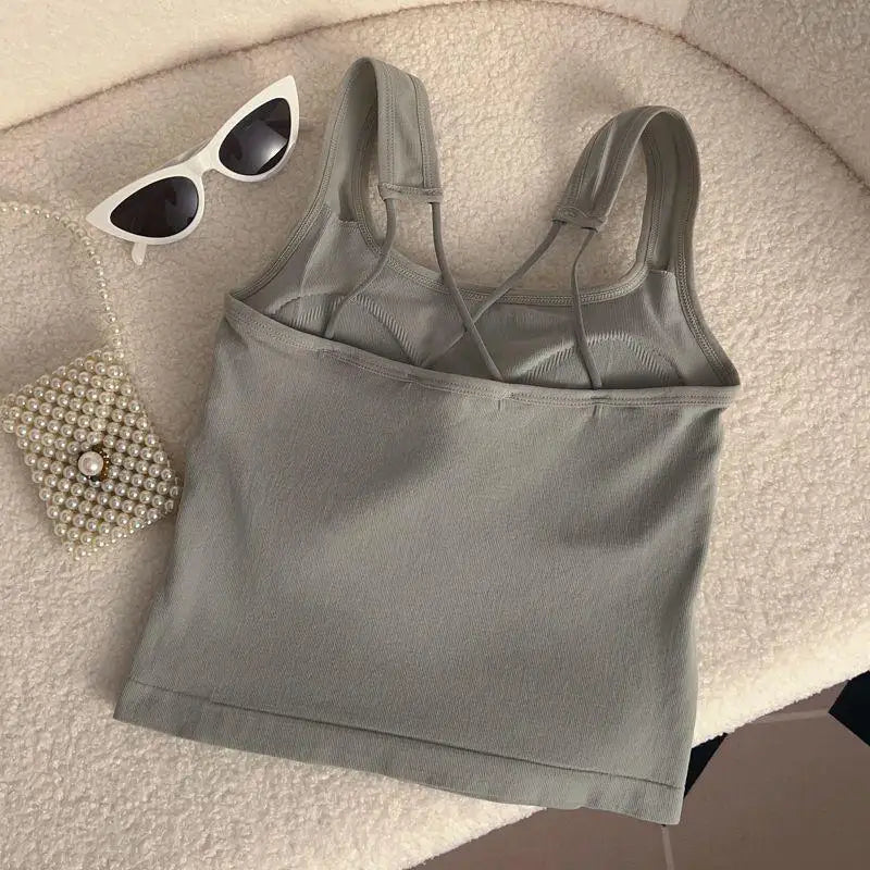 Kawaii Hellokitty Fashion Women Clothing Y2K Tops with Breast Pad Cute T-Shirt Girls Summer Cropped Tops White Sexy Suspender