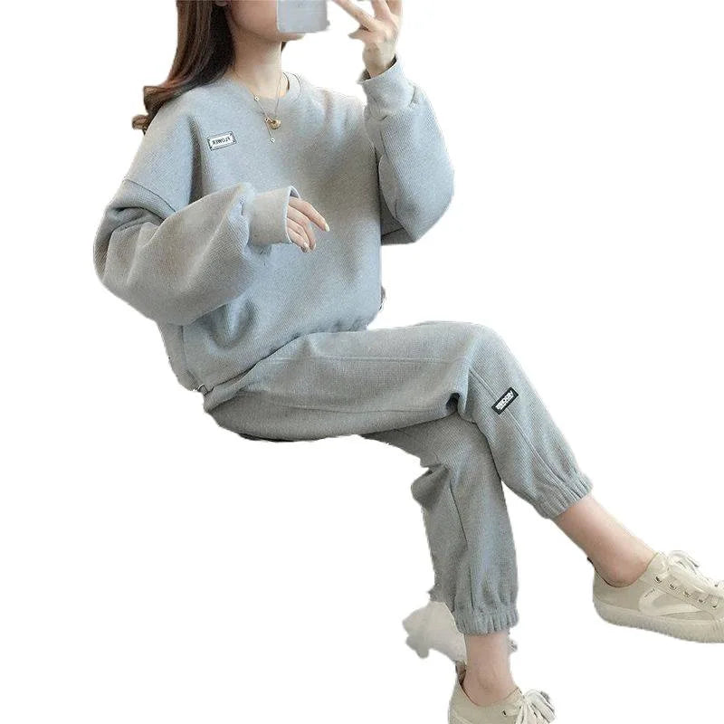 Casual Loose Long Sleeve Fitness Running Suit Set for Women Spring Autumn New Style Fashionable Two Piece Sportswear Set