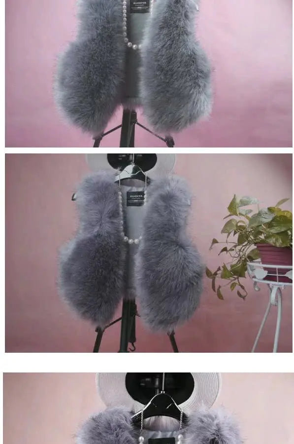 ort  Fur Vest Women's Autumn Winter Faion Slimming Belted Plu Jaet Korean Sle V-Ne No-Sve Commute Trend