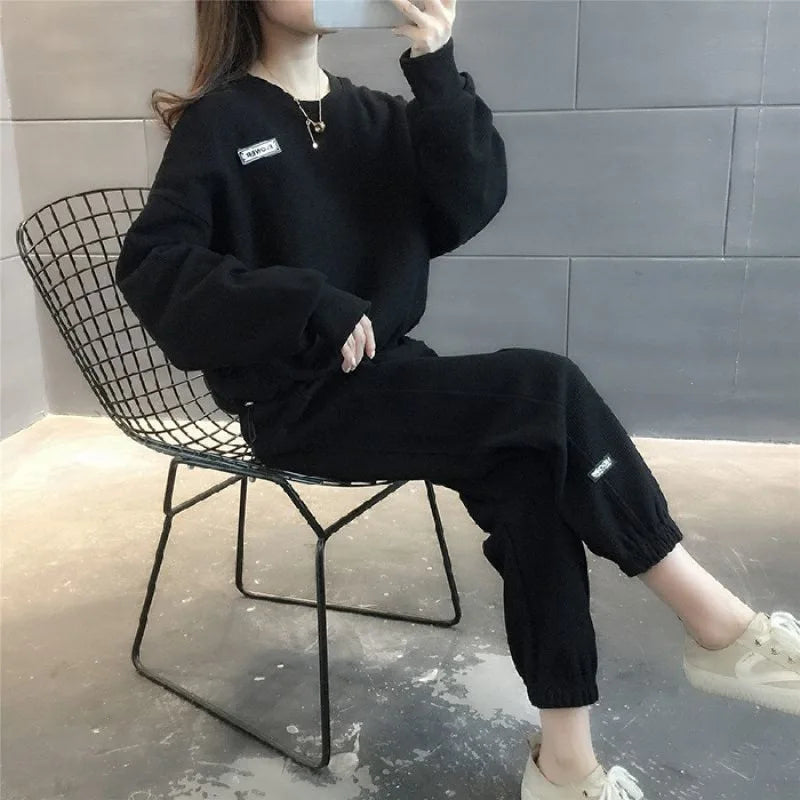 Casual Loose Long Sleeve Fitness Running Suit Set for Women Spring Autumn New Style Fashionable Two Piece Sportswear Set