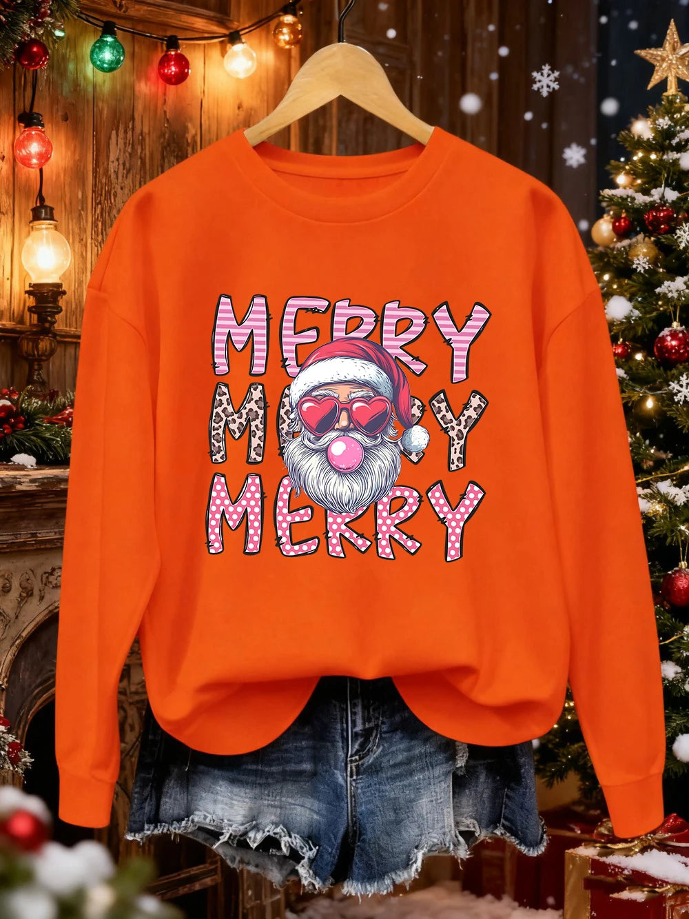 Merry Christmas Santa Claus Printed Sweatshirts Women Loose Casual Hoodies Fleece Warm Crewneck Pullover Winter Soft Clothes