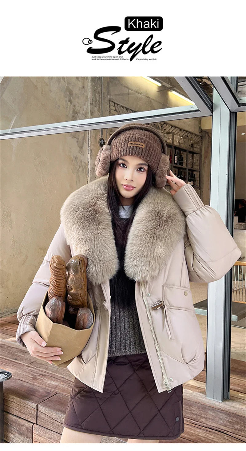 New Parkas Women Winter Jacket Warm Big Hair Collar Hooded Down Cotton Coat Korean Short Cotton Padded Jacket Female Outerwear