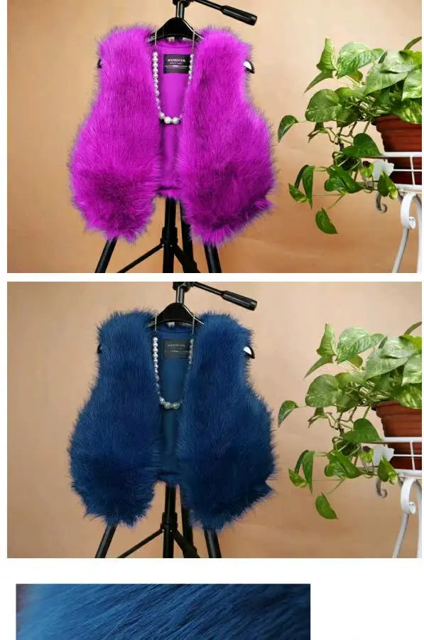 ort  Fur Vest Women's Autumn Winter Faion Slimming Belted Plu Jaet Korean Sle V-Ne No-Sve Commute Trend