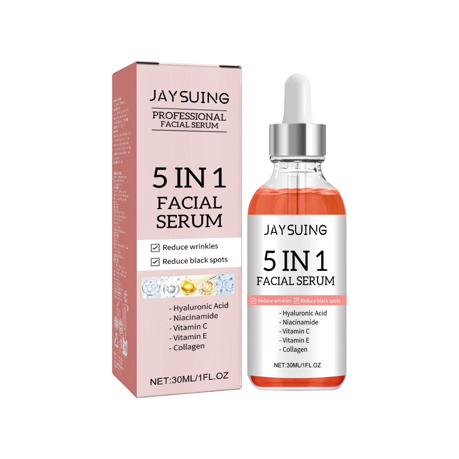 5 In 1 Face Serum Hyaluronic Acid Moisturizing Whitening Anti Wrinkle Aging Vitamin C Fade spots Shrink Pores Skin Care 30ml