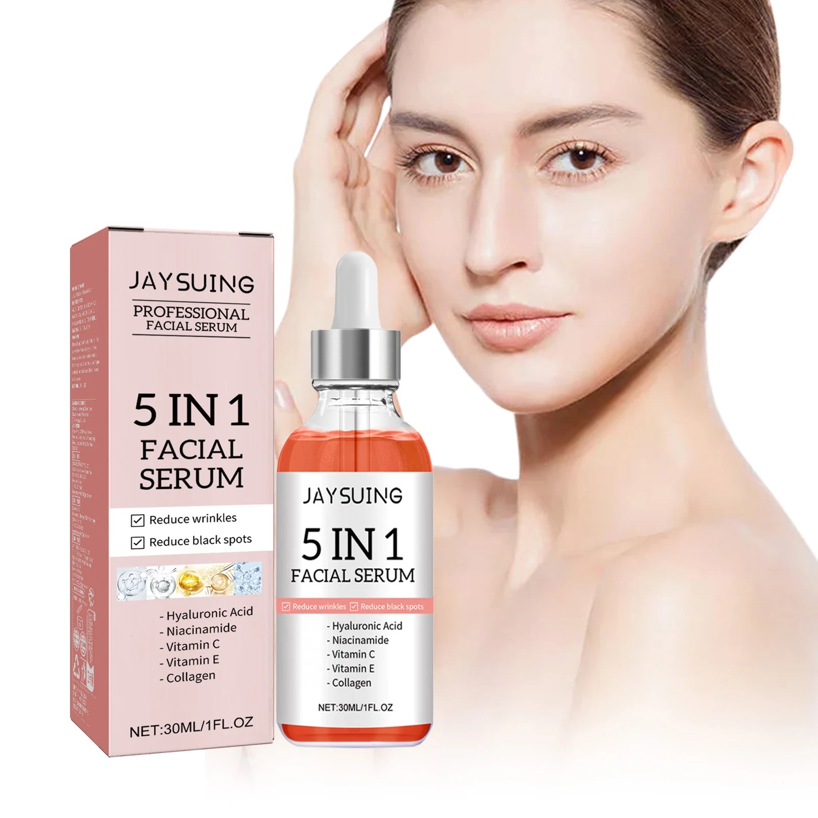 5 In 1 Face Serum Hyaluronic Acid Moisturizing Whitening Anti Wrinkle Aging Vitamin C Fade spots Shrink Pores Skin Care 30ml