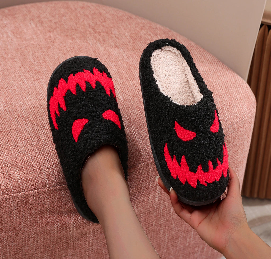 Winter home home red magic pattern cotton slippers non-slip thick bottom wool cotton slippers