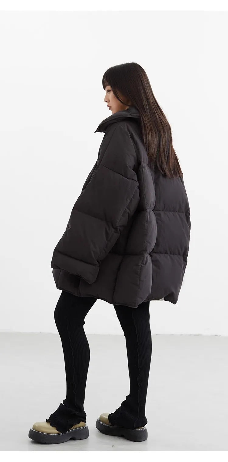 White Duck down Puffy Jacket~~New Winter down Jacket Versatile Thick Coat for Women~Detachable Collar