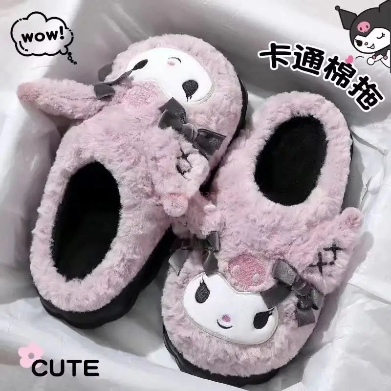 Hot Kuromi Peripheral Products Cotton Slippers For Women'S Autumn And Winter Home Anti Slip Cute Cartoon Cotton Shoes Thickened