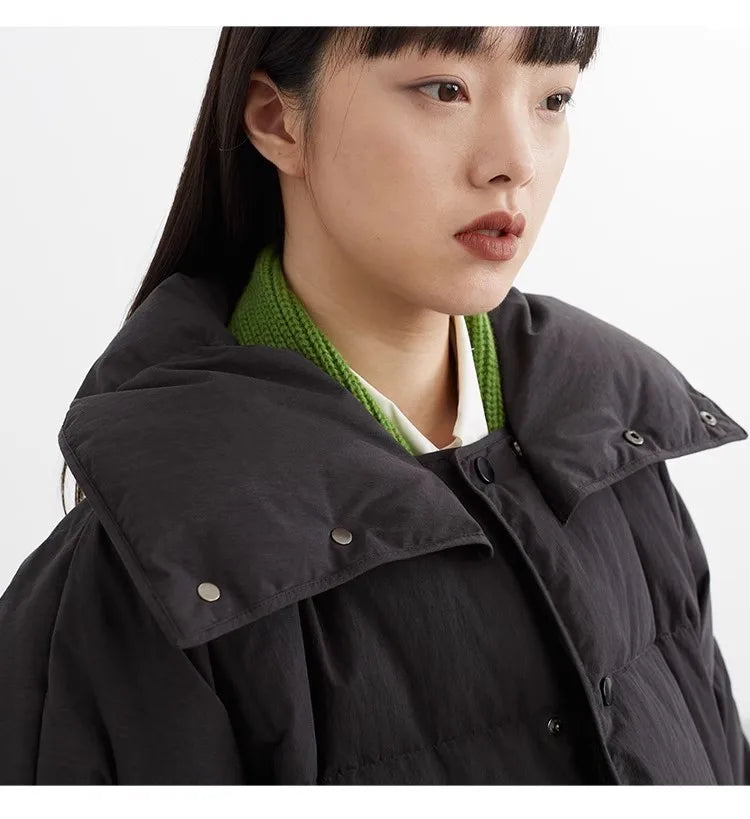 White Duck down Puffy Jacket~~New Winter down Jacket Versatile Thick Coat for Women~Detachable Collar