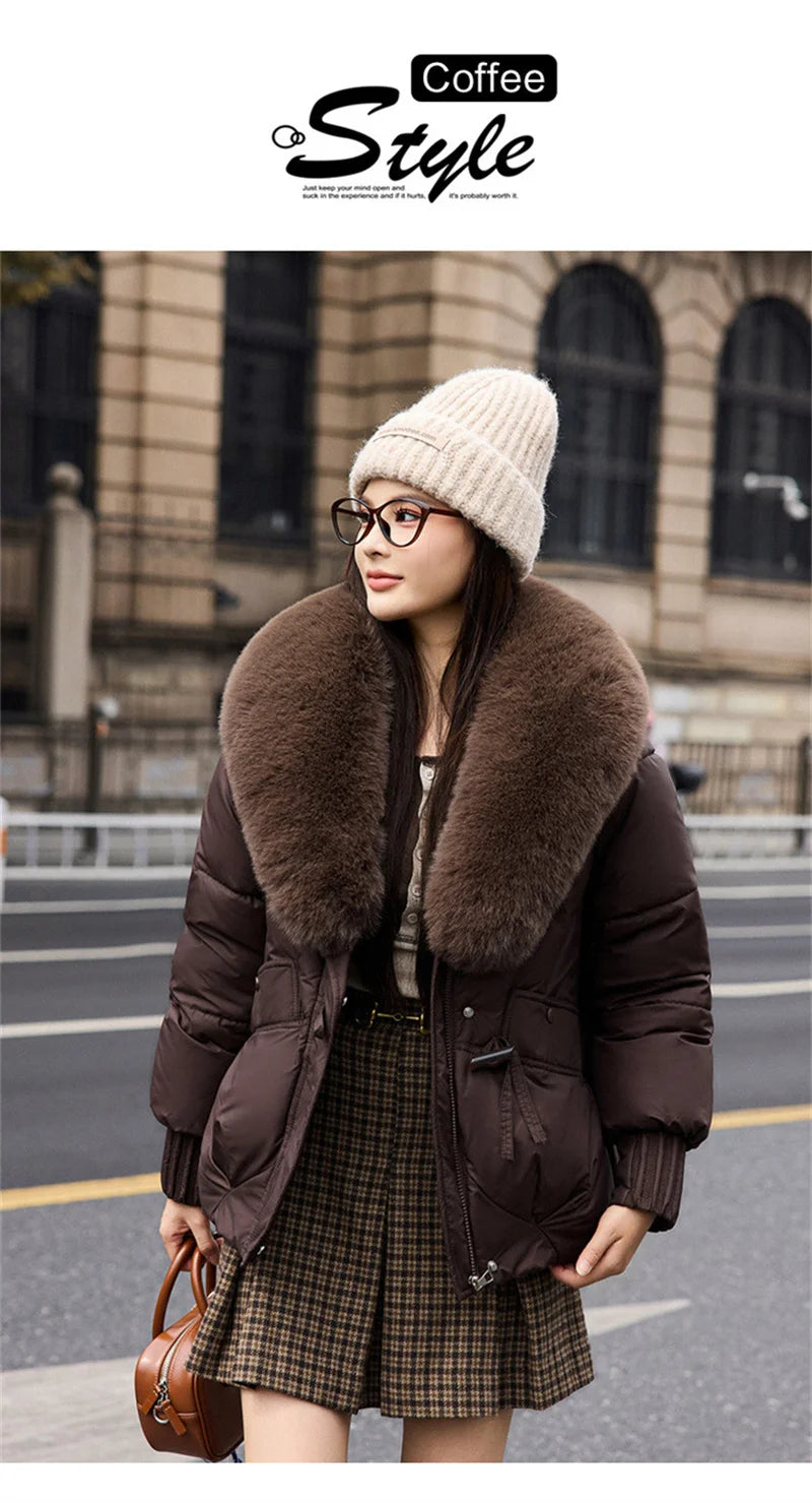 2025 Fashion Big Fur Collar Down Cotton-padded Jacket Women's Short Parkas Winter Streetwear Outerwear Lady Thicken Loose Coats