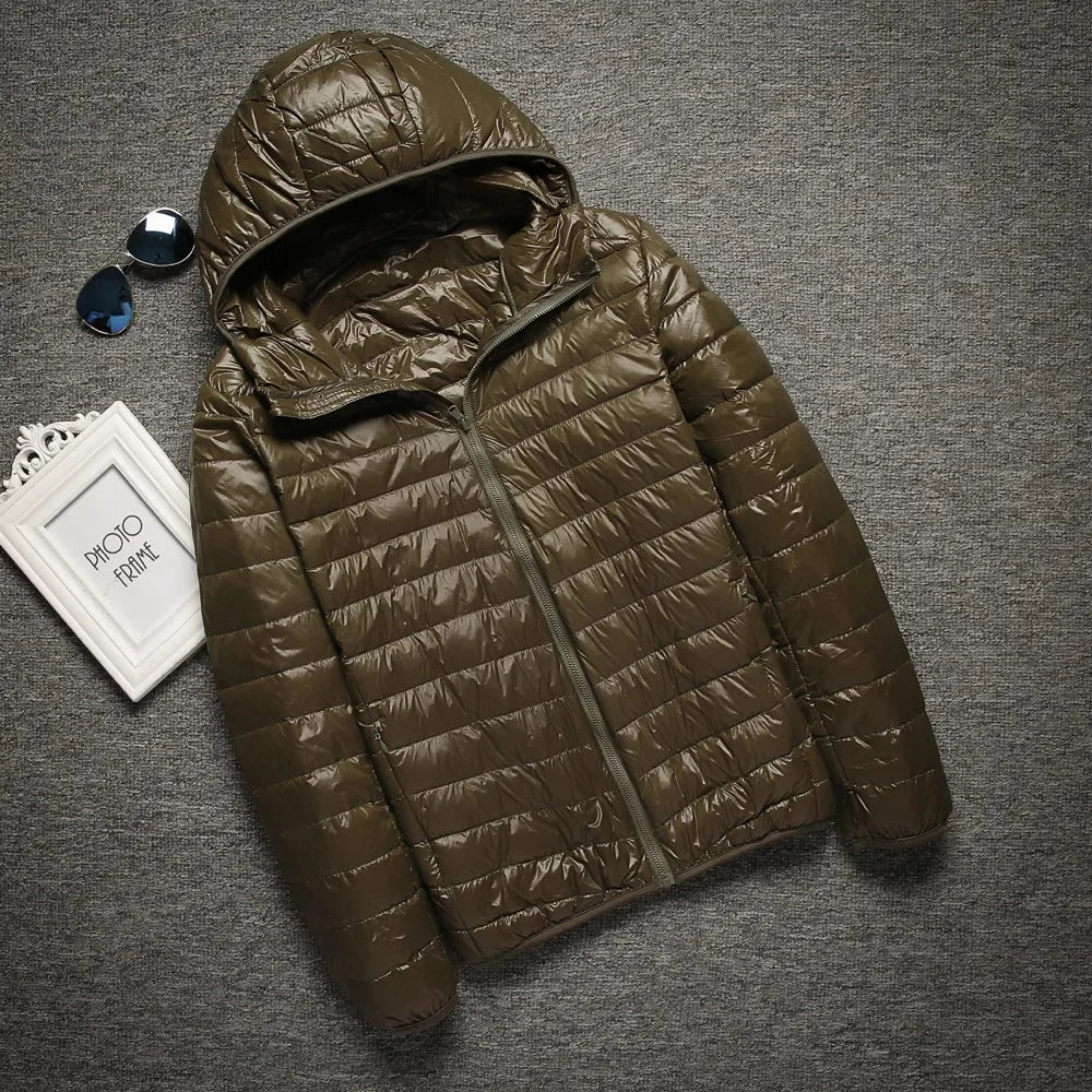 Autumn Winter New Style Men's Lightweight Hooded Cotton Jacket Warm Fashionable Short Casual Portable Stand Collar Cotton Coat