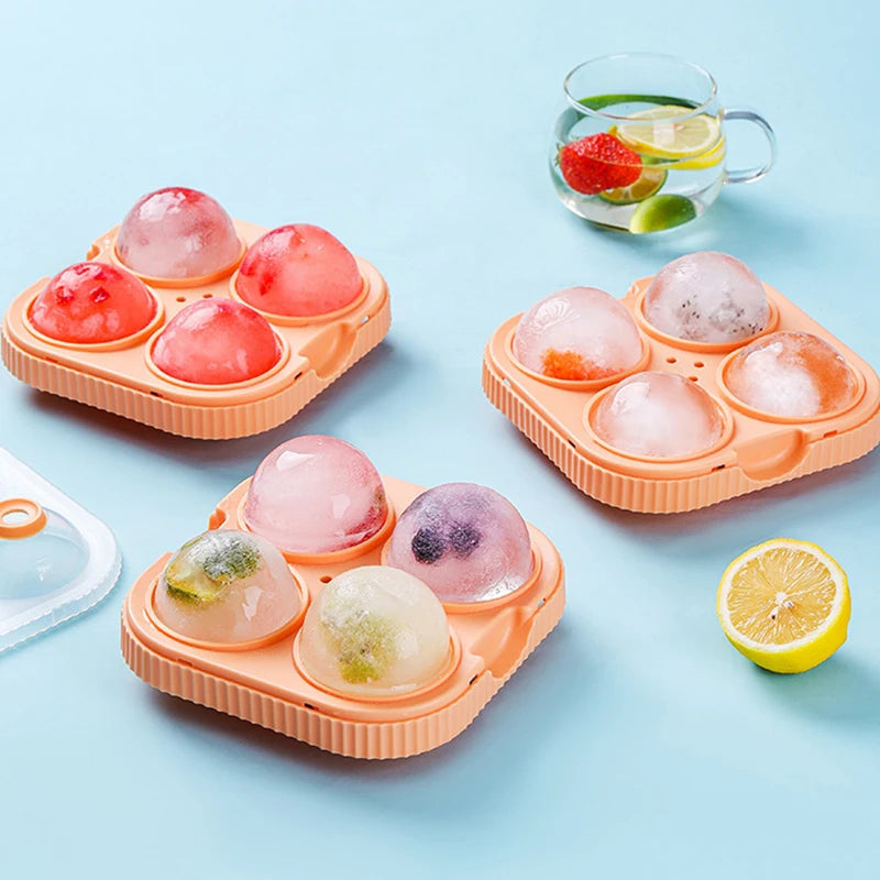 4 Grid Ice Ball Maker Large Dia 6.5cm Big Ice Ball Mold Tray for Whiskey Cocktail Bar Tools Food Grade Ice Mould For Cold Drink