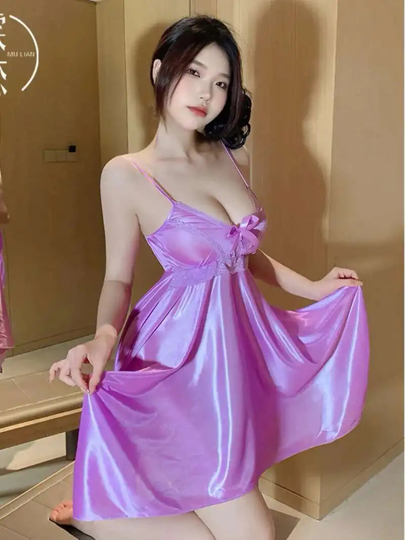 Ice Silk Strap Nightdress Summer Loungewear Mid-Length Nightdress Elegant Lace Sleeveless Couple Mood Uniform Pure Desire ZYAW