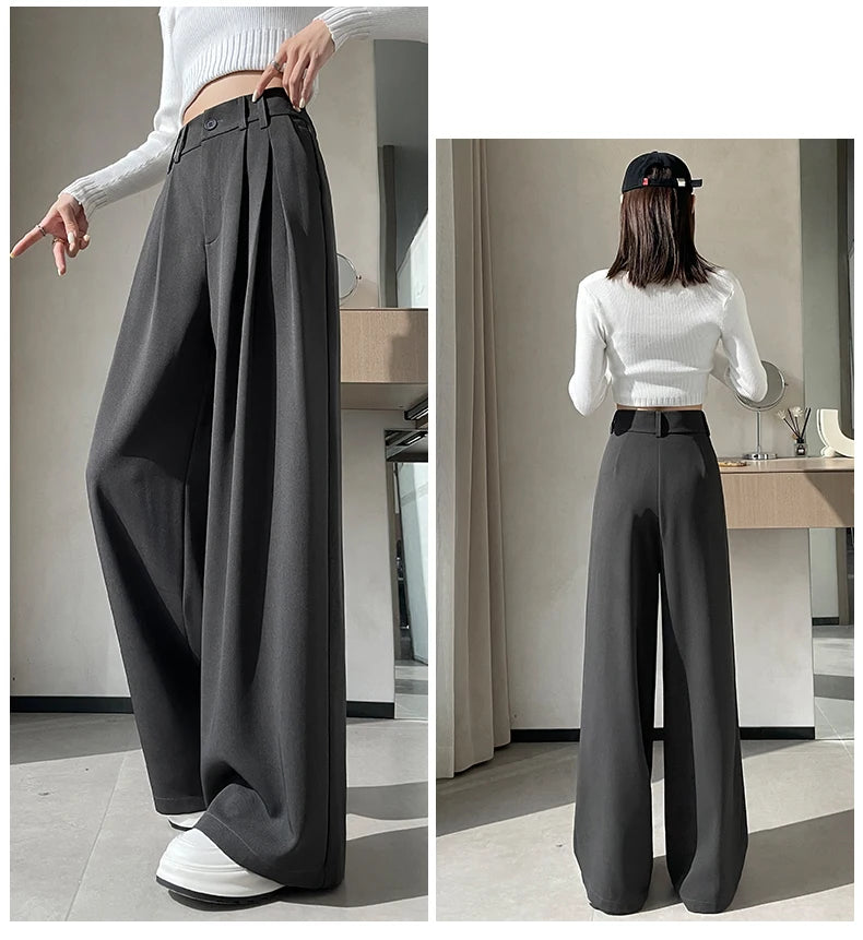 High Waist Autumn Winter Vintage Button Women's Wide Leg Pants 2025 New Loose Solid Korean Straight Full Length Trousers Female
