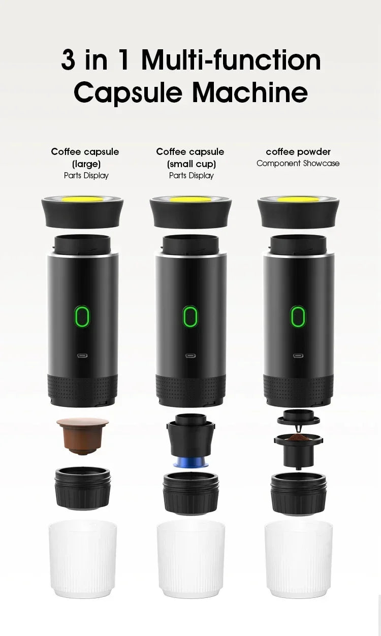Coffee Machine Portable Wireless Electric Espresso Travel Car Home Camping Coffee Maker 3-in-1 Capsule Powder Coffee Maker