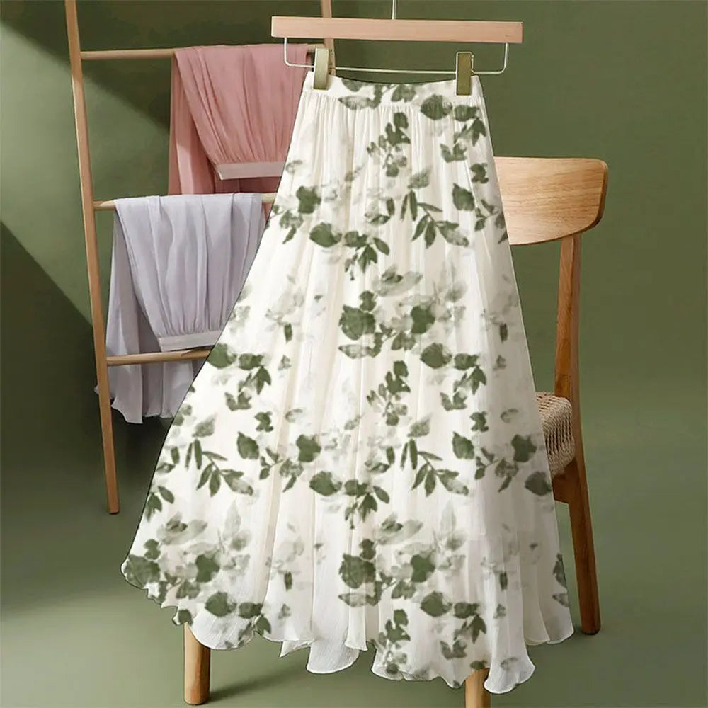 Women's Floral Skirt High Waist Long New 2025 Printed Chiffon Skirt Summer Woman Skirts Mujer Faldas Umbrella Skirt A963