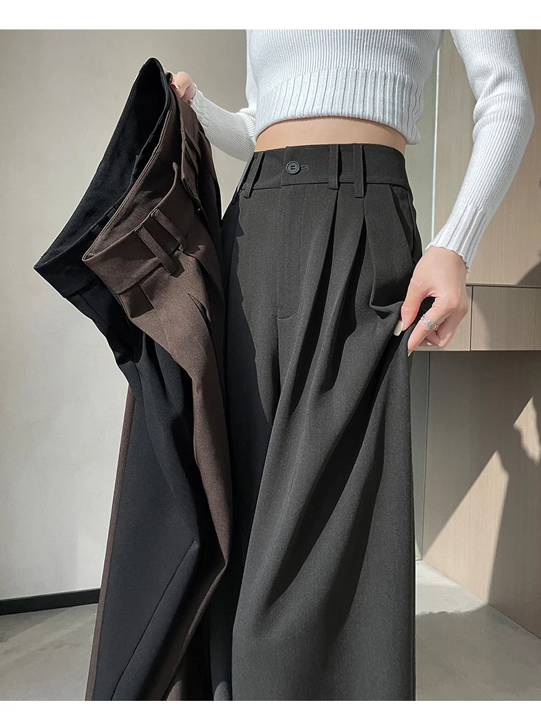 High Waist Autumn Winter Vintage Button Women's Wide Leg Pants 2025 New Loose Solid Korean Straight Full Length Trousers Female