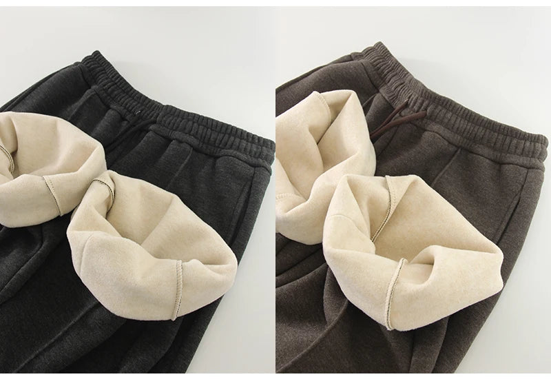 Streamgirl Thick Warm Straight Pants For Women Office Brown Wide Leg Trousers High Waist Women's Loose Pants For Ladies Spring