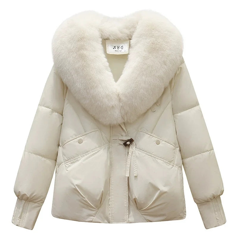 New Parkas Women Winter Jacket Warm Big Hair Collar Hooded Down Cotton Coat Korean Short Cotton Padded Jacket Female Outerwear