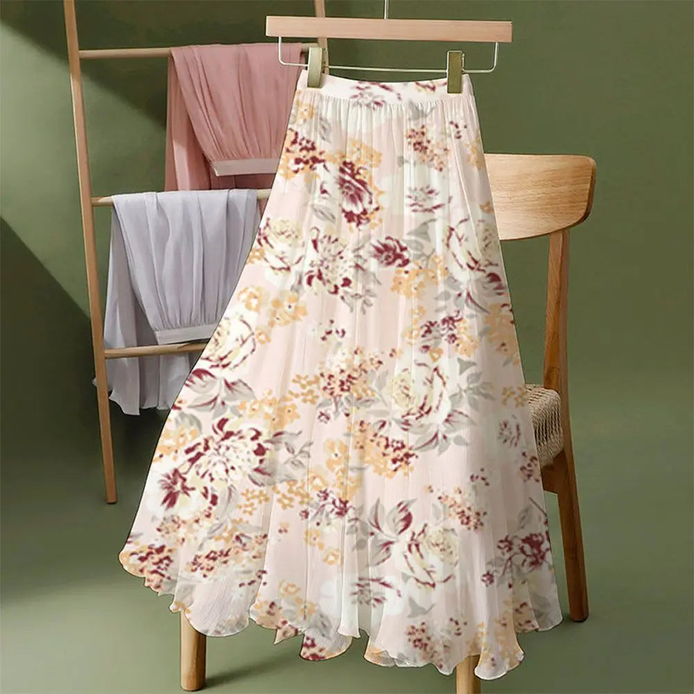 Women's Floral Skirt High Waist Long New 2025 Printed Chiffon Skirt Summer Woman Skirts Mujer Faldas Umbrella Skirt A963