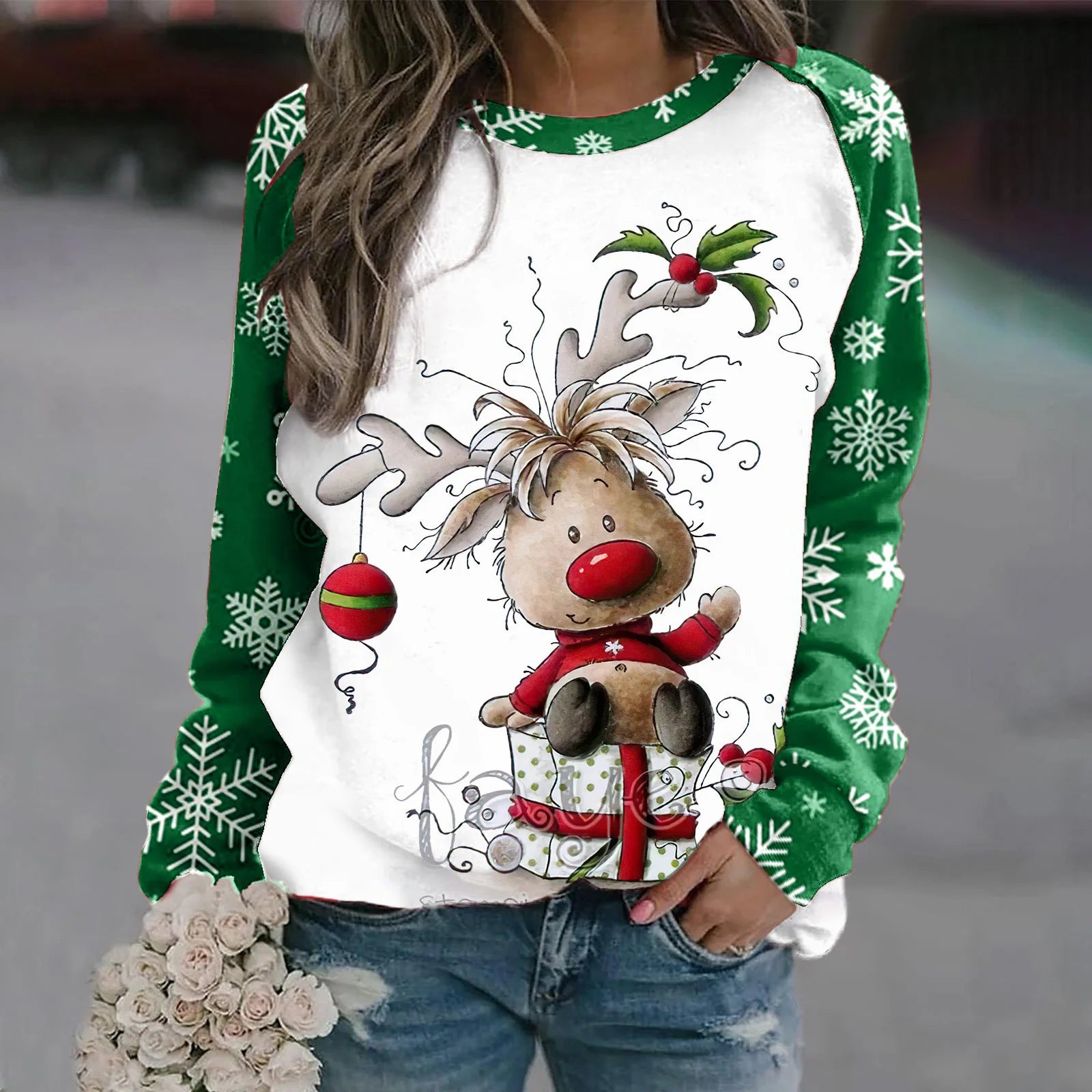 2024 Hot Sale Unisex Round Neck Sweater Christmas Style 3D Printed Sweater Pullover