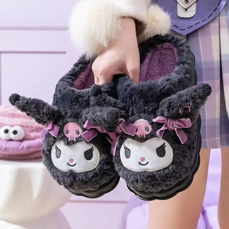 Hot Kuromi Peripheral Products Cotton Slippers For Women'S Autumn And Winter Home Anti Slip Cute Cartoon Cotton Shoes Thickened