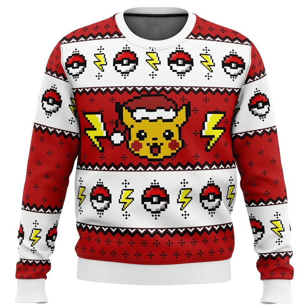 Bandai Pokemon Anime Peripheral Pikachu Adult Kids Ugly Christmas Crewneck Sweatshirt Soft Comfy Loose Plus Size Autumn Winter