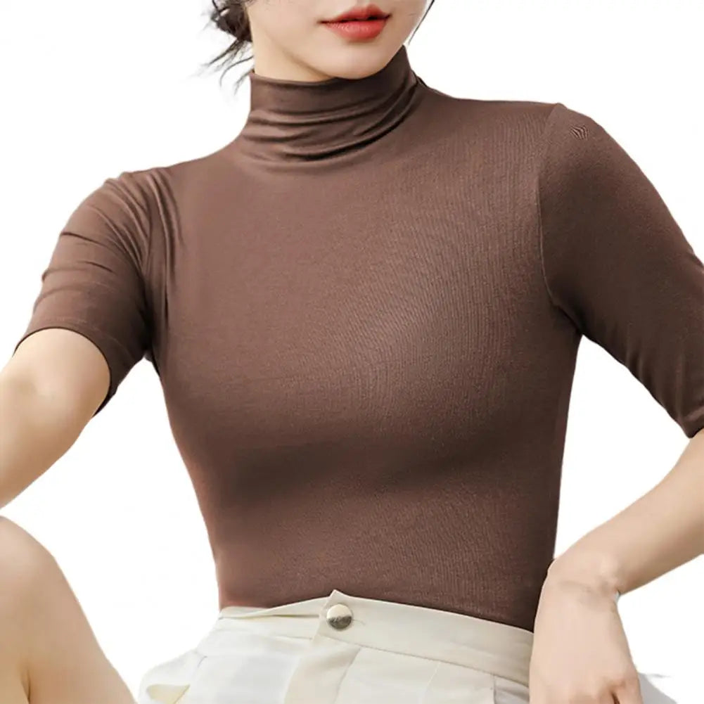 Basic Cotton T Shirt Women Turtleneck Slim Tshirt Short Sleeve T-shirts Female Casual Elasticity White Tee Shirt Femme Woman Top