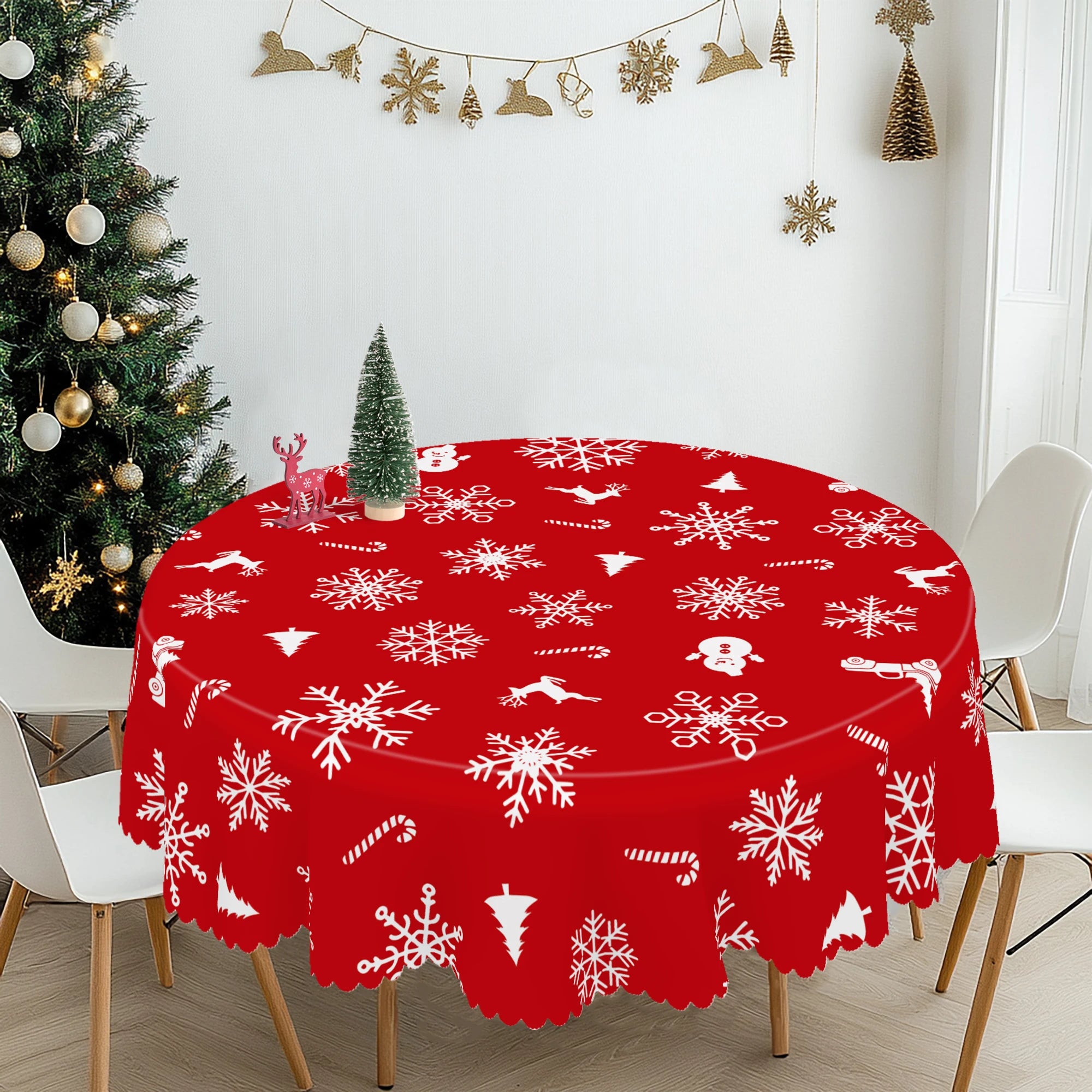 1 Piece of Christmas Round and Rectangular Tablecloth, Various Sizes, Christmas Snowflake Exquisite Decorations, Red Tablecloth, Christmas Courtyard Tablecloth Decoration, Suitable for Daily Home Kitchen, Party Use, Tableclot