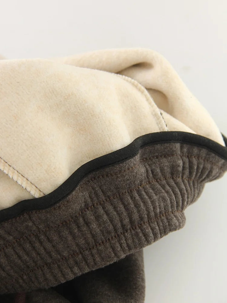 Streamgirl Thick Warm Straight Pants For Women Office Brown Wide Leg Trousers High Waist Women's Loose Pants For Ladies Spring