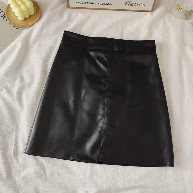 Faux Leather Mini Skirt for Women High Rise A-line PU Short Skirt with Built-in Shorts Black Brown Autumn Winter Trend Outfit