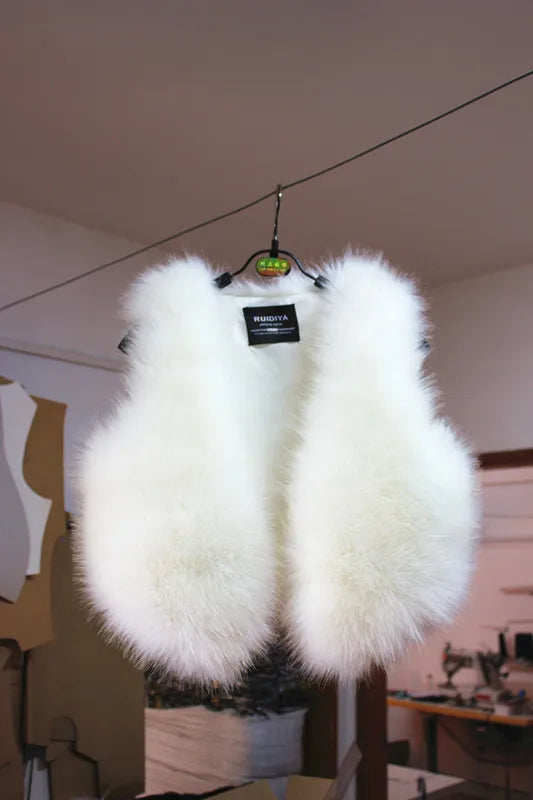 ort  Fur Vest Women's Autumn Winter Faion Slimming Belted Plu Jaet Korean Sle V-Ne No-Sve Commute Trend