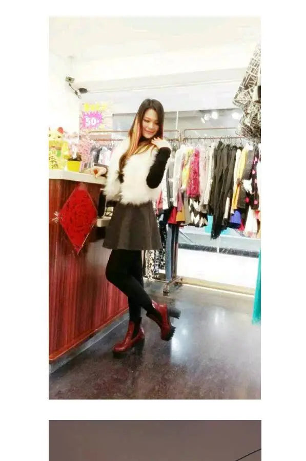 ort  Fur Vest Women's Autumn Winter Faion Slimming Belted Plu Jaet Korean Sle V-Ne No-Sve Commute Trend