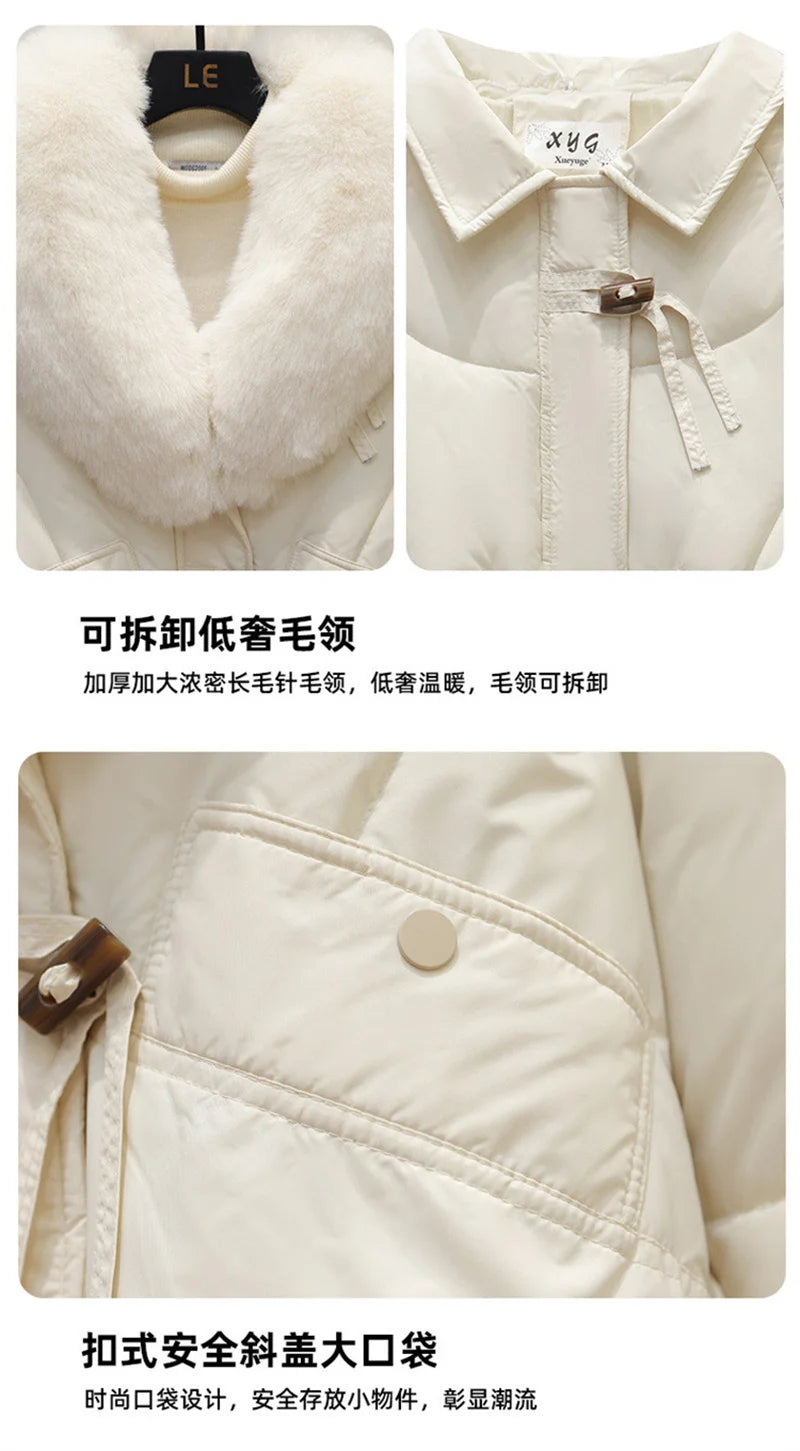 New Parkas Women Winter Jacket Warm Big Hair Collar Hooded Down Cotton Coat Korean Short Cotton Padded Jacket Female Outerwear