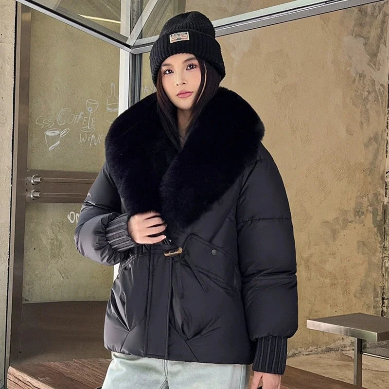 New Parkas Women Winter Jacket Warm Big Hair Collar Hooded Down Cotton Coat Korean Short Cotton Padded Jacket Female Outerwear