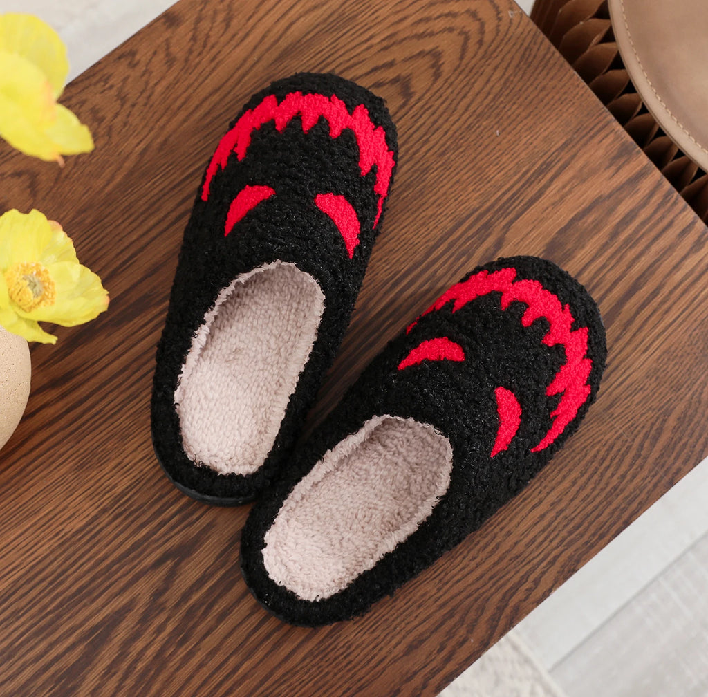 Winter home home red magic pattern cotton slippers non-slip thick bottom wool cotton slippers