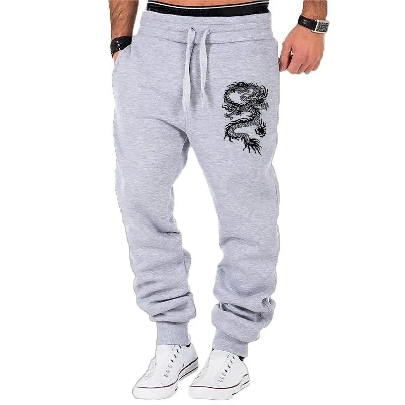 New Style Fashion Casual Dragon Printed Jogger Pants Men Fitness Gyms Pants Tight Outdoor Sweatpants Running Pants Mens Trousers