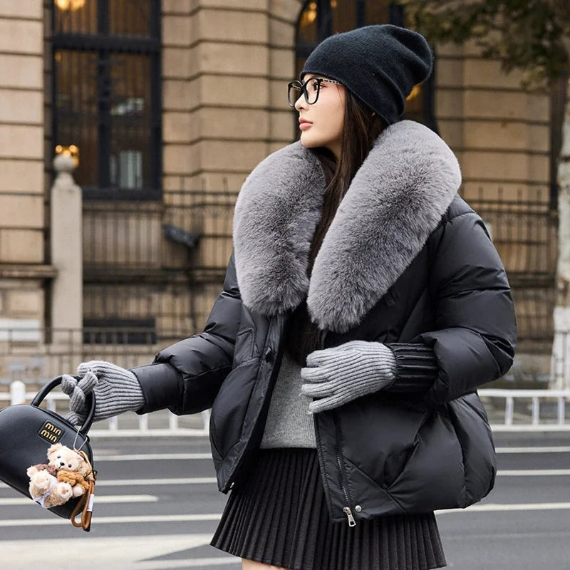 New Parkas Women Winter Jacket Warm Big Hair Collar Hooded Down Cotton Coat Korean Short Cotton Padded Jacket Female Outerwear