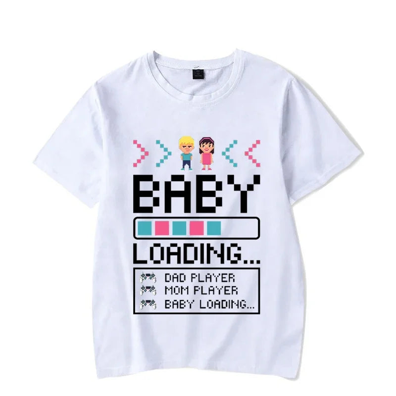 Baby Loading Couples T Shirt Vintage Gamers Mom Dad Tshirt Kawaii Harajuku Lovers T-shirt Sweet Pregnancy Announcement T Shirts