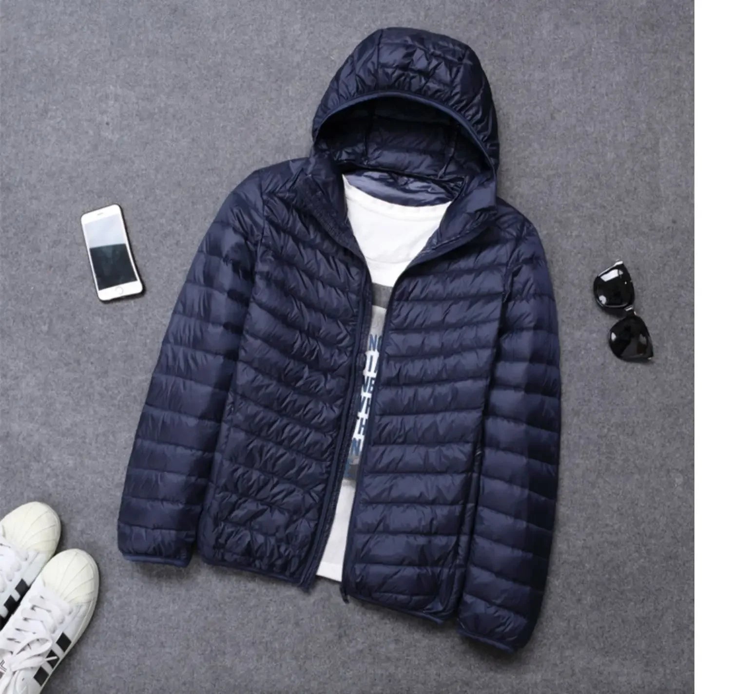 Autumn Winter New Style Men's Lightweight Hooded Cotton Jacket Warm Fashionable Short Casual Portable Stand Collar Cotton Coat