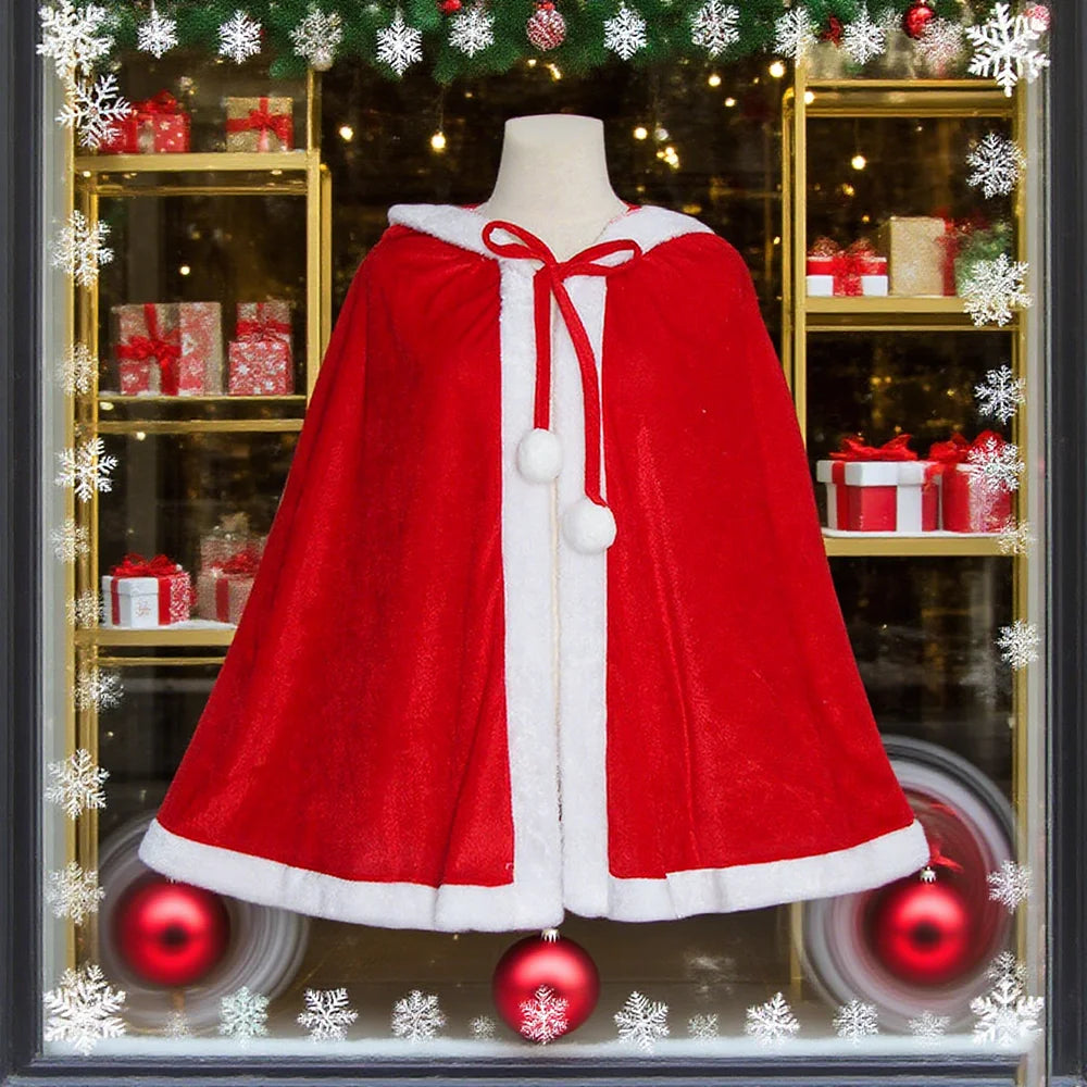 1pc Christmas Red Cloak, Novelty Red Short Cape, Long Hooded Cape Robe, Velvet Costume for Cosplay, Stage Performance Cloak