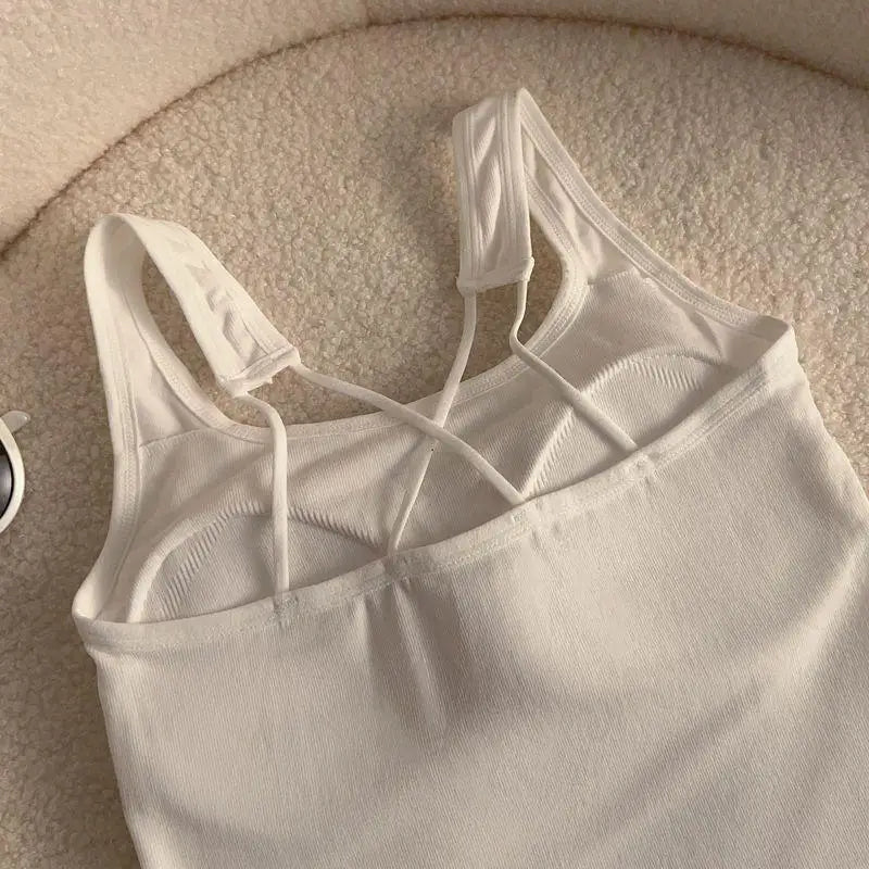 Kawaii Hellokitty Fashion Women Clothing Y2K Tops with Breast Pad Cute T-Shirt Girls Summer Cropped Tops White Sexy Suspender