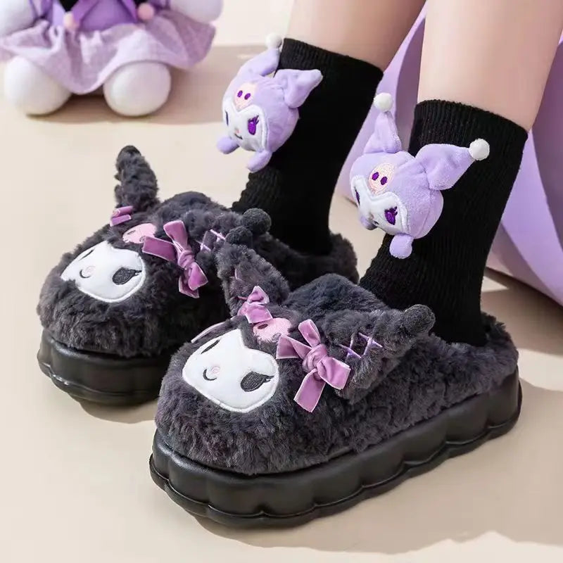 Hot Kuromi Peripheral Products Cotton Slippers For Women'S Autumn And Winter Home Anti Slip Cute Cartoon Cotton Shoes Thickened